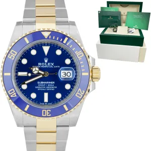 NEW 2021 Rolex Submariner Date 41mm Ceramic Two-Tone Gold Blue Watch 126613 LB