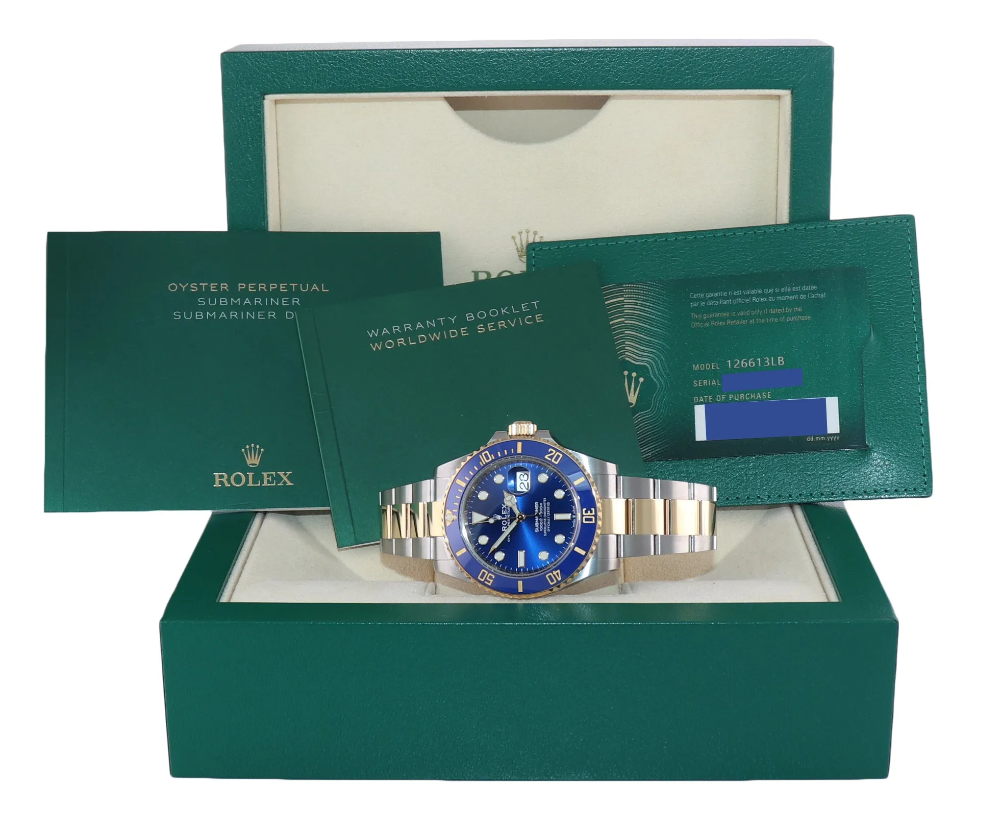 NEW APRIL 2022 PAPERS Rolex Submariner 41mm Blue 126613LB Two Tone Gold Watch