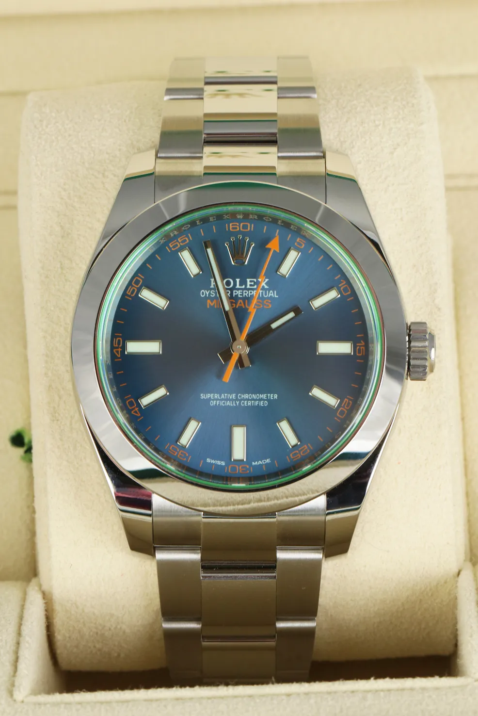 NEW DEC 2020 Rolex Milgauss Z-Blue Green 40mm 116400 GV 40mm Steel Blue Watch