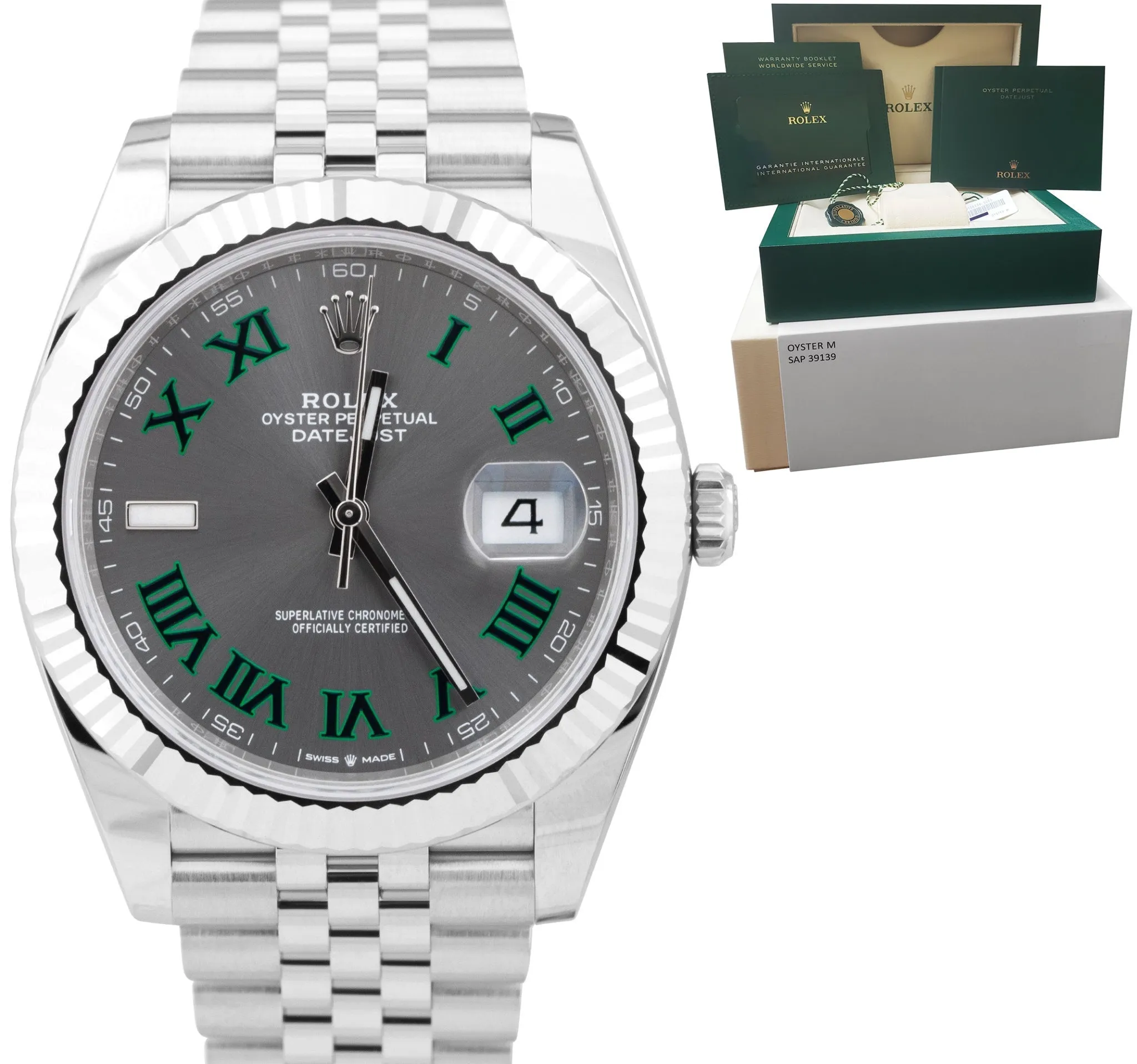 NEW MAR 2023 Rolex DateJust 41 Wimbledon Fluted Steel Watch Jubilee 126334 B P