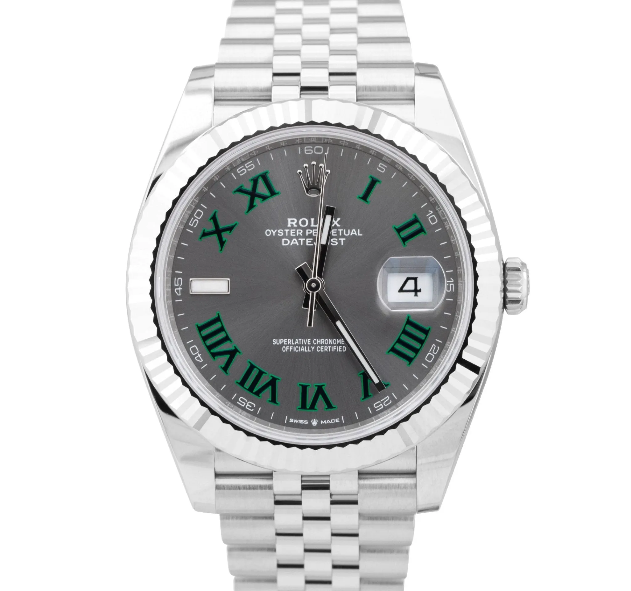 NEW MAR 2023 Rolex DateJust 41 Wimbledon Fluted Steel Watch Jubilee 126334 B P