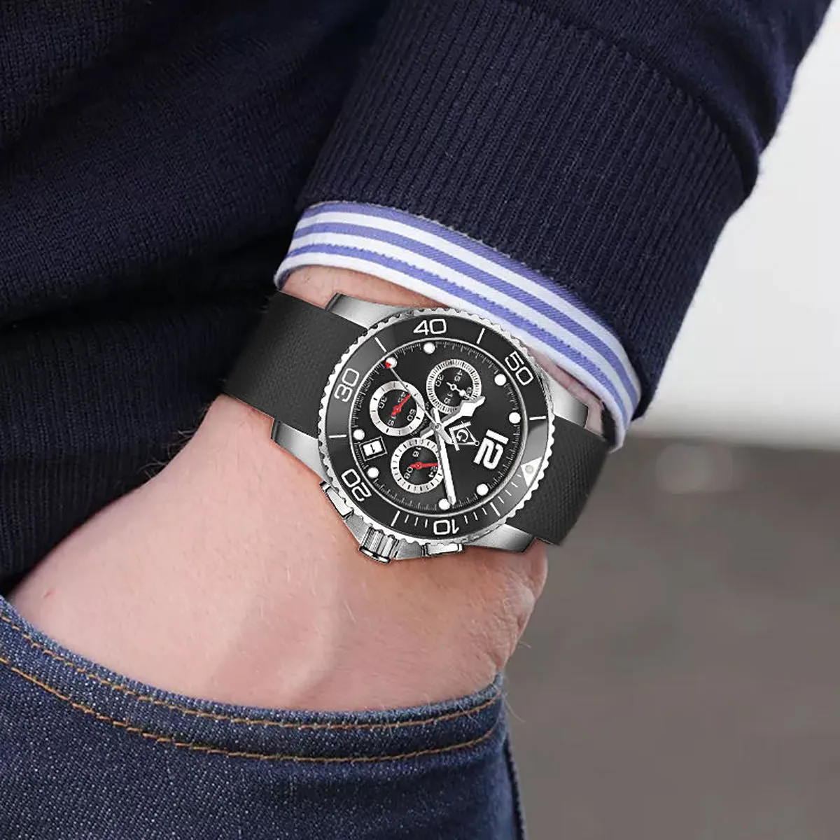 New Men's Stainless Steel Master Mason Masonic Chronograph Watch, 43mm
