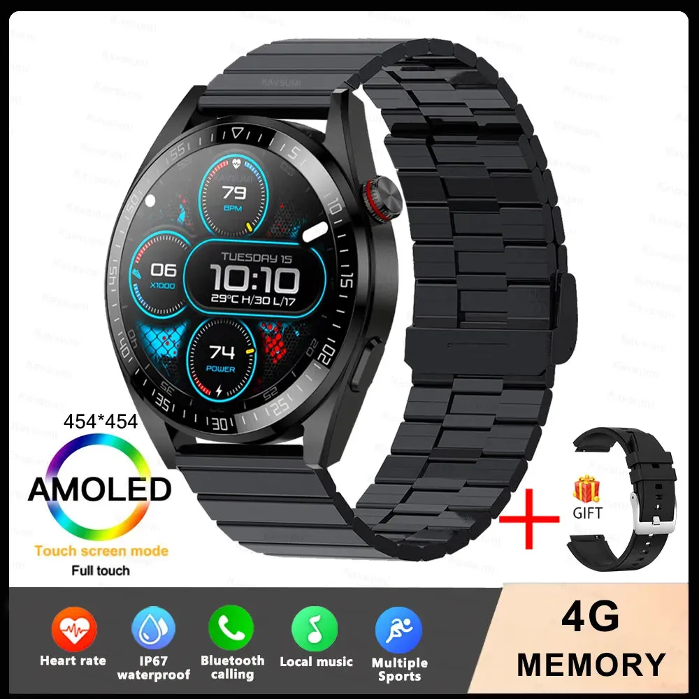 New Smart Watch Mens 4G Memory Local Music Player 454*454 AMOLED Screen Bluetooth Call Sports Man Smartwatch For Samsung Huawei