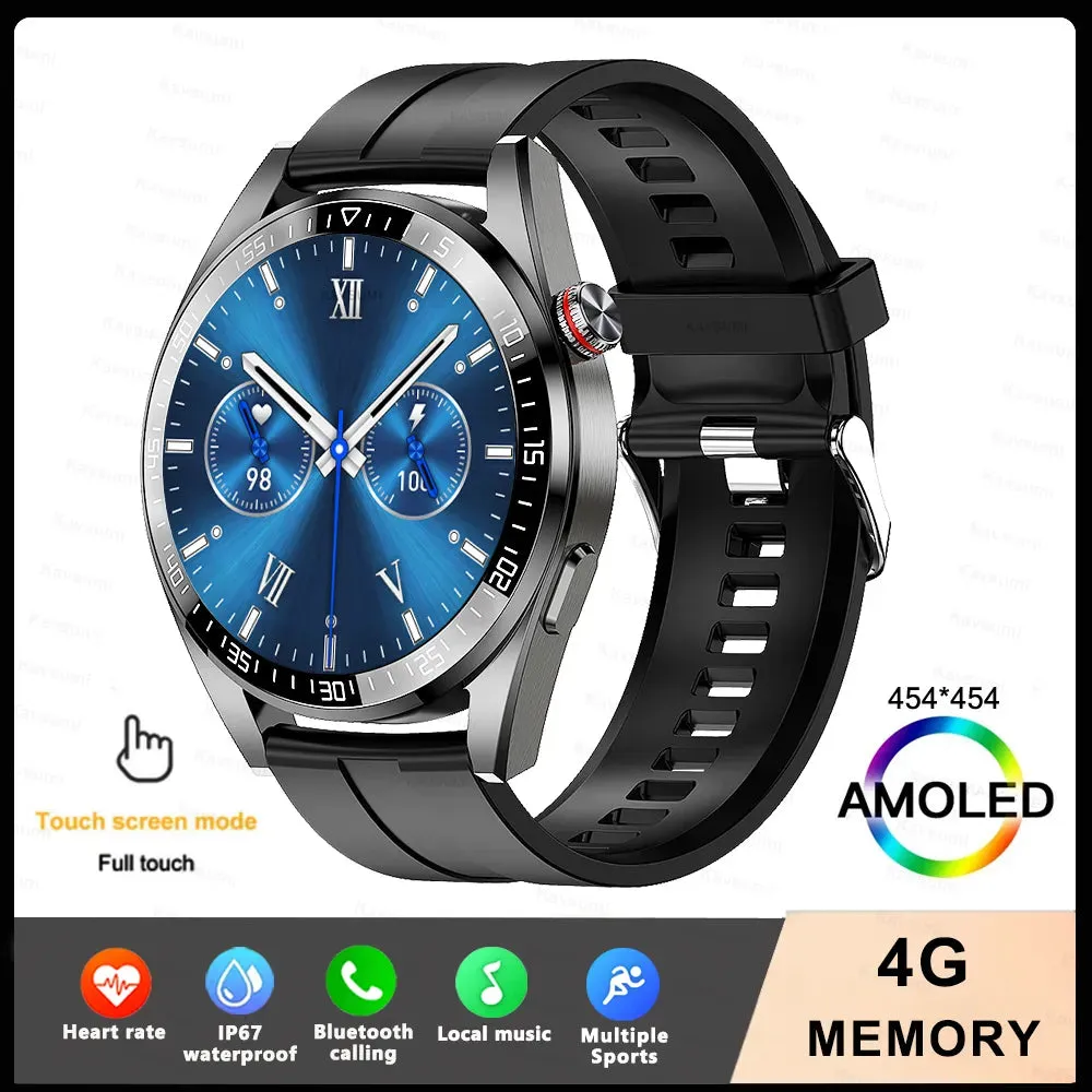 New Smart Watch Mens 4G Memory Local Music Player 454*454 AMOLED Screen Bluetooth Call Sports Man Smartwatch For Samsung Huawei