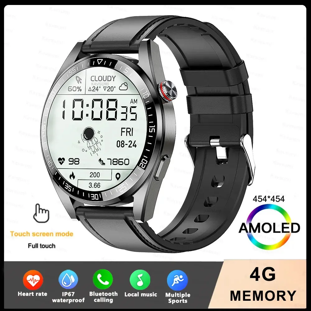 New Smart Watch Mens 4G Memory Local Music Player 454*454 AMOLED Screen Bluetooth Call Sports Man Smartwatch For Samsung Huawei