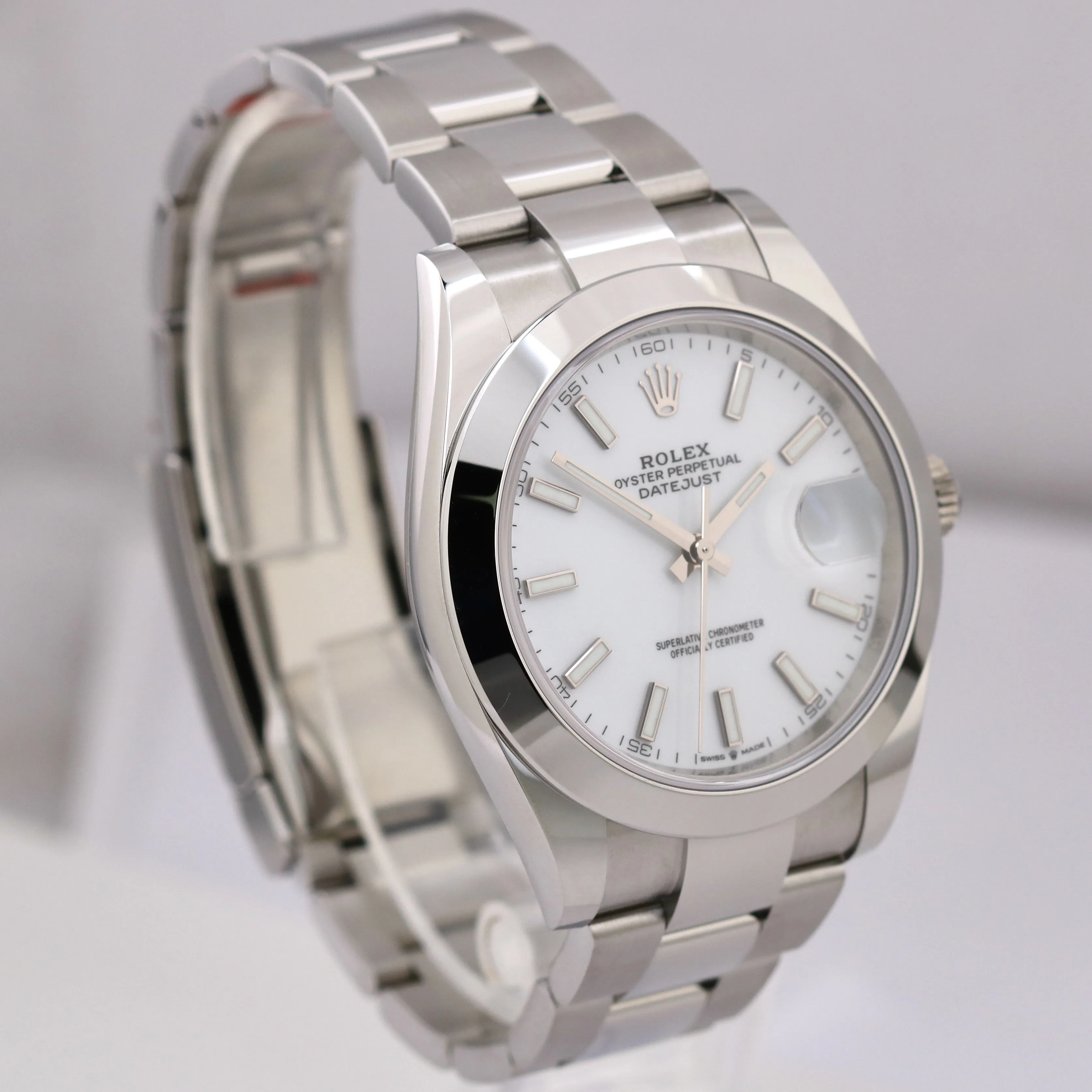 NEW STICKERED 2023 Rolex DateJust 41 White Stainless Steel Oyster 126300 BOX