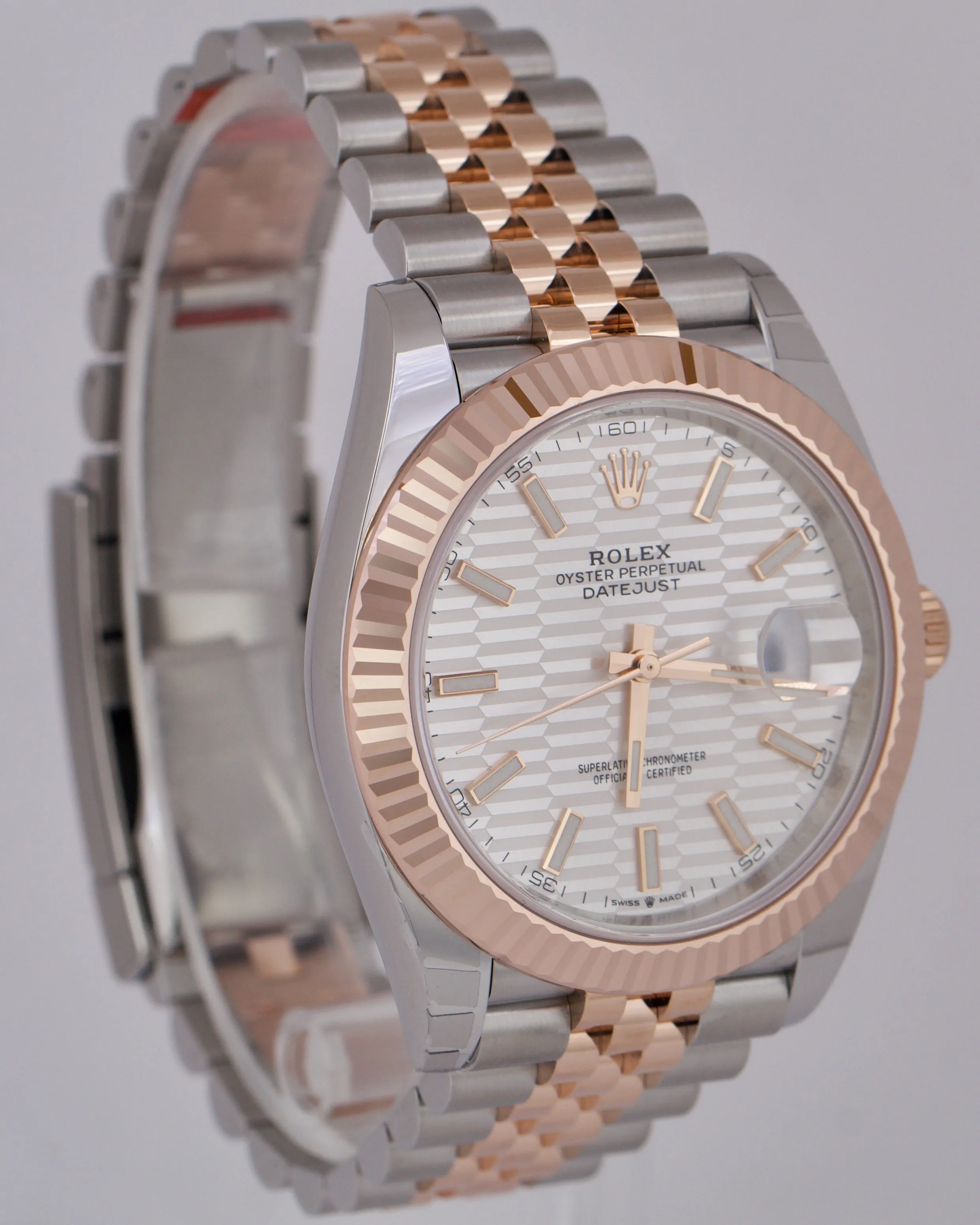 NEW STICKERED DEC 2023 Rolex DateJust 41 SILVER MOTIF 18K Rose Gold 126331 B P