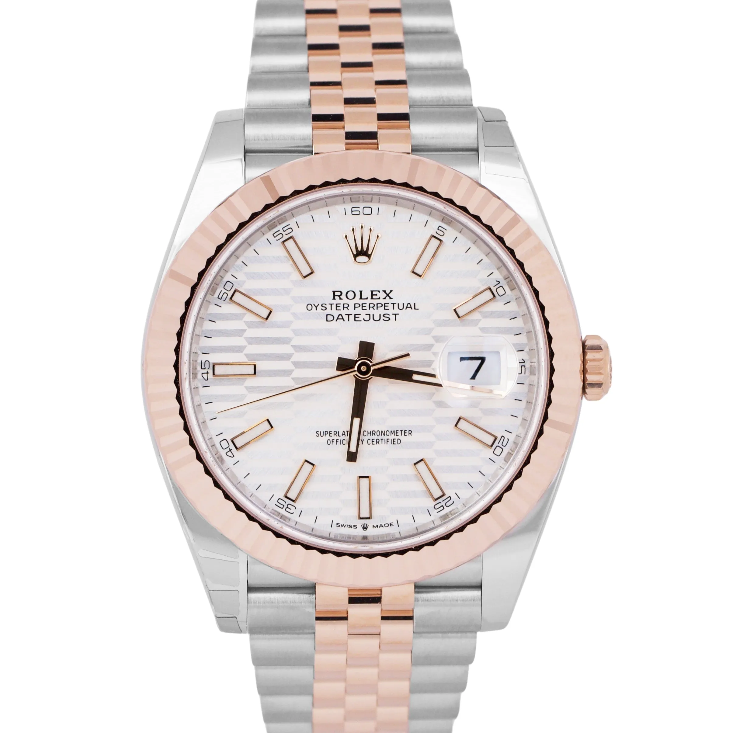 NEW STICKERED DEC 2023 Rolex DateJust 41 SILVER MOTIF 18K Rose Gold 126331 B P