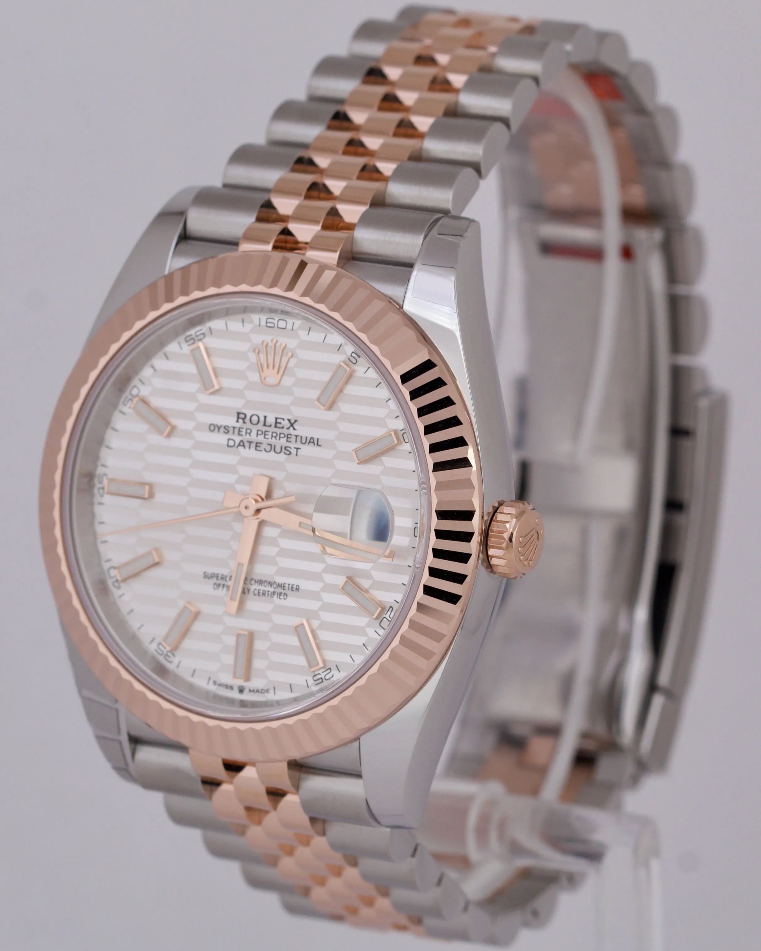 NEW STICKERED DEC 2023 Rolex DateJust 41 SILVER MOTIF 18K Rose Gold 126331 B P