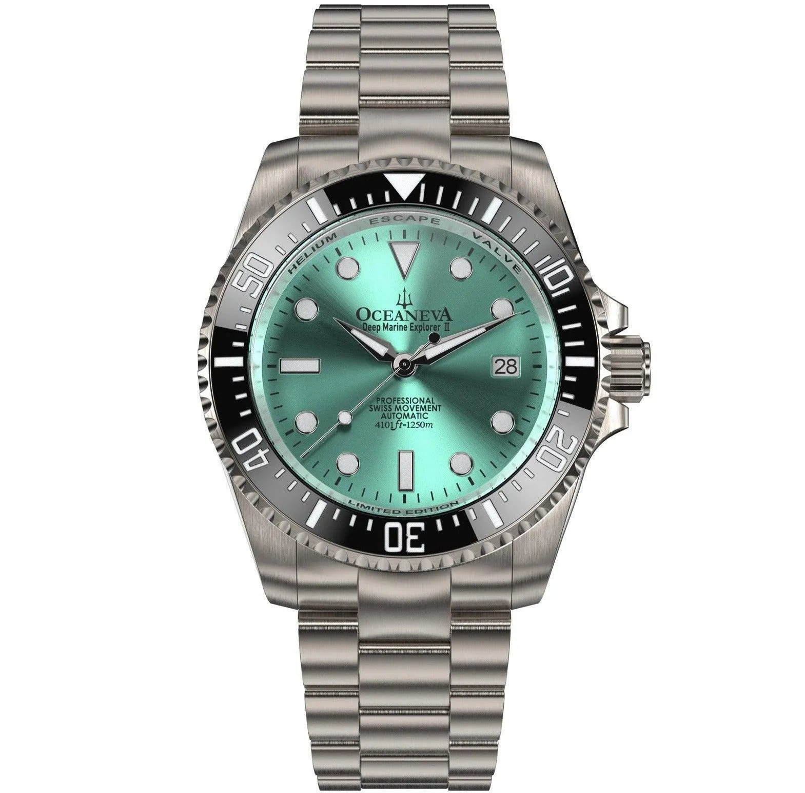 Oceaneva Men's Deep Marine Explorer II 1250M Titanium Watch Aquamarine Burst Dial