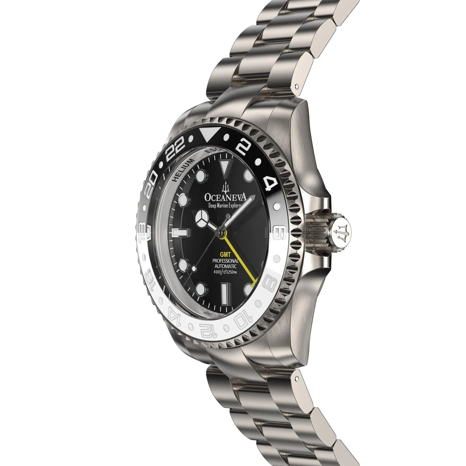 Oceaneva Men's GMT TITANIUM Automatic Deep Marine Explorer 1250M Black & White Ceramic Bezel Watch