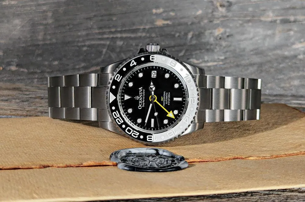 Oceaneva Men's GMT TITANIUM Automatic Deep Marine Explorer 1250M Black & White Ceramic Bezel Watch