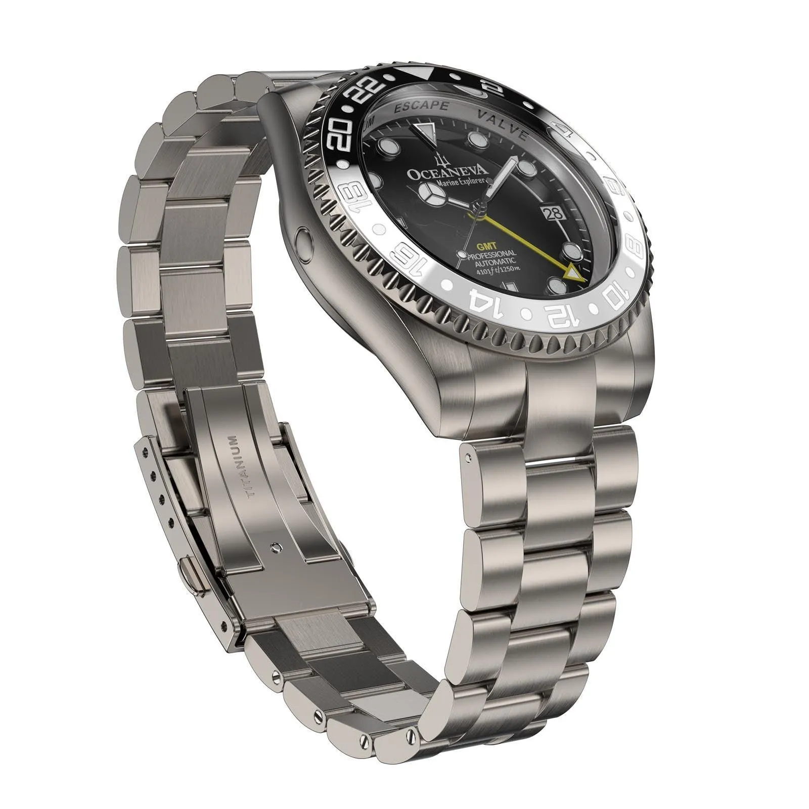 Oceaneva Men's GMT TITANIUM Automatic Deep Marine Explorer 1250M Black & White Ceramic Bezel Watch