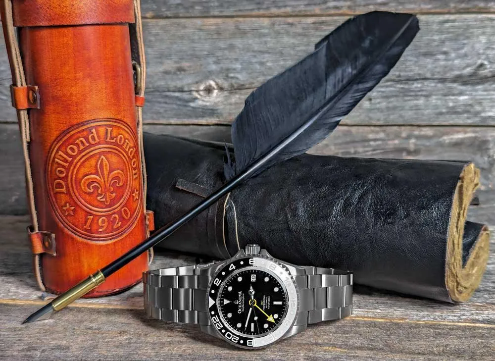 Oceaneva Men's GMT TITANIUM Automatic Deep Marine Explorer 1250M Black & White Ceramic Bezel Watch