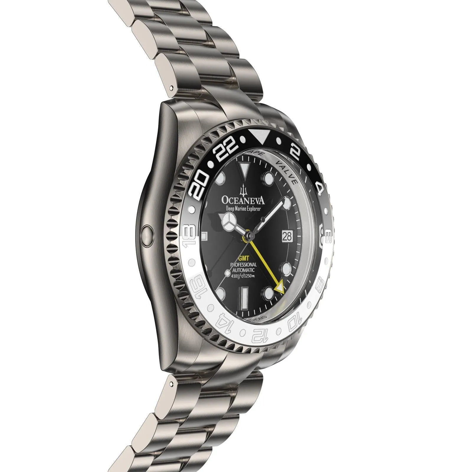 Oceaneva Men's GMT TITANIUM Automatic Deep Marine Explorer 1250M Black & White Ceramic Bezel Watch