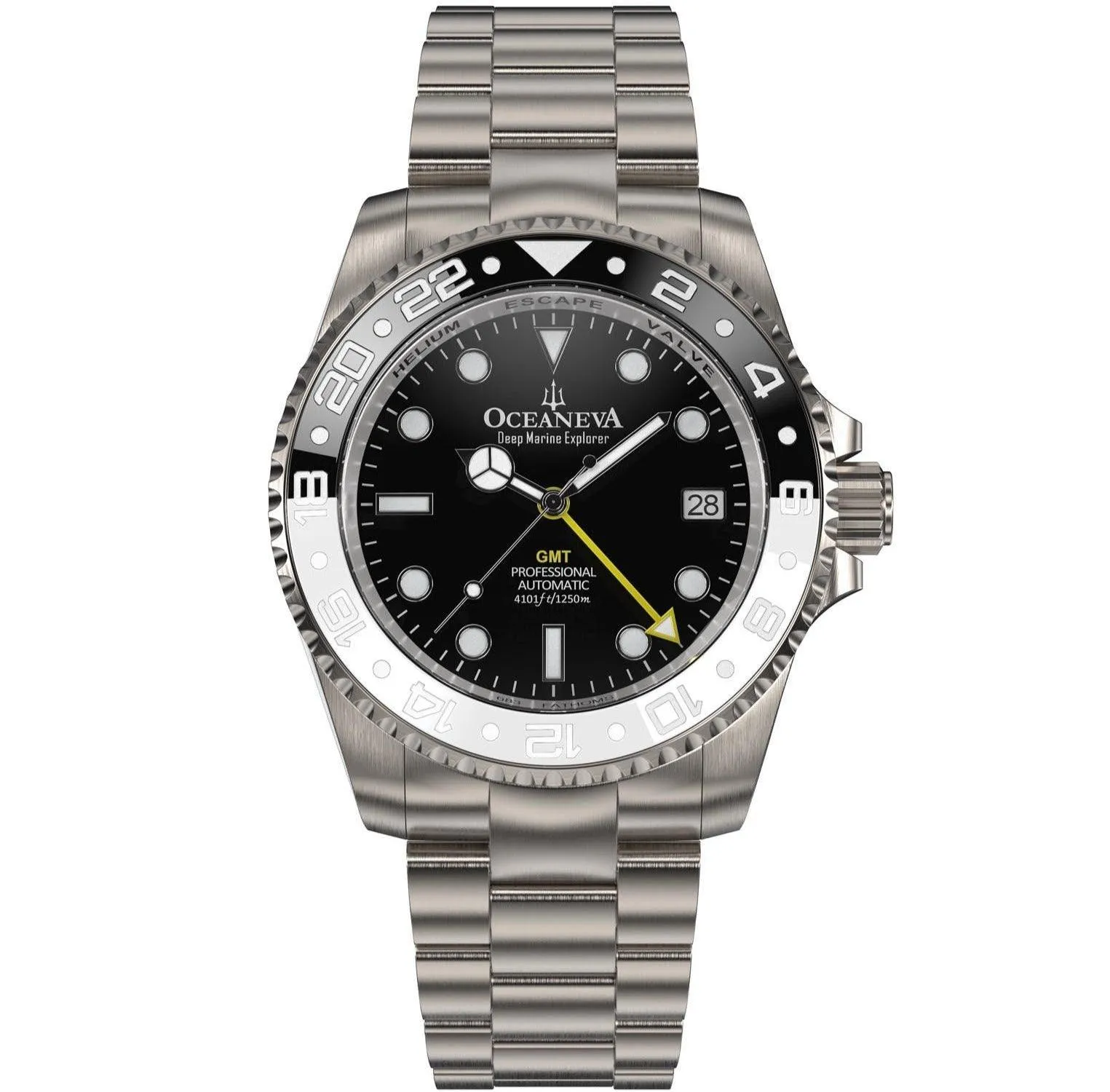 Oceaneva Men's GMT TITANIUM Automatic Deep Marine Explorer 1250M Black & White Ceramic Bezel Watch