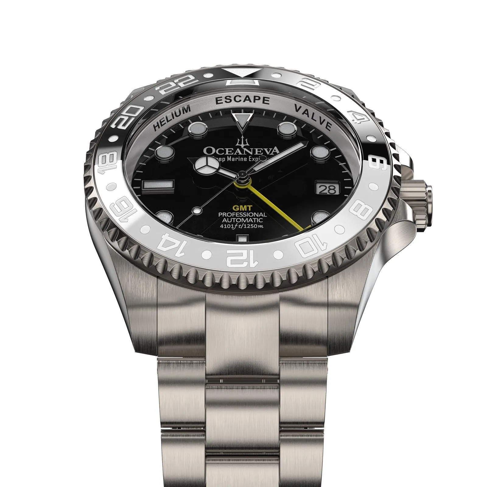 Oceaneva Men's GMT TITANIUM Automatic Deep Marine Explorer 1250M Black & White Ceramic Bezel Watch
