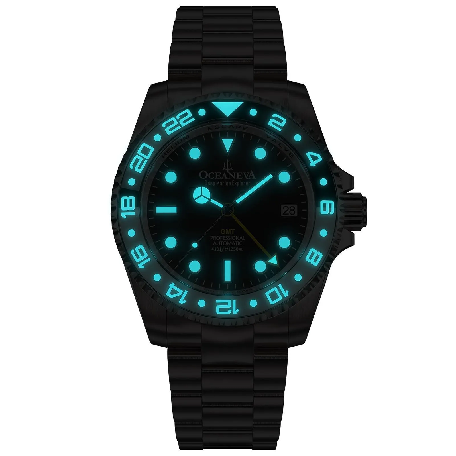Oceaneva Men's GMT TITANIUM Automatic Deep Marine Explorer 1250M Black & White Ceramic Bezel Watch