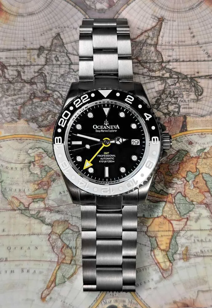 Oceaneva Men's GMT TITANIUM Automatic Deep Marine Explorer 1250M Black & White Ceramic Bezel Watch