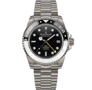 Oceaneva Men's GMT TITANIUM Automatic Deep Marine Explorer 1250M Black & White Ceramic Bezel Watch