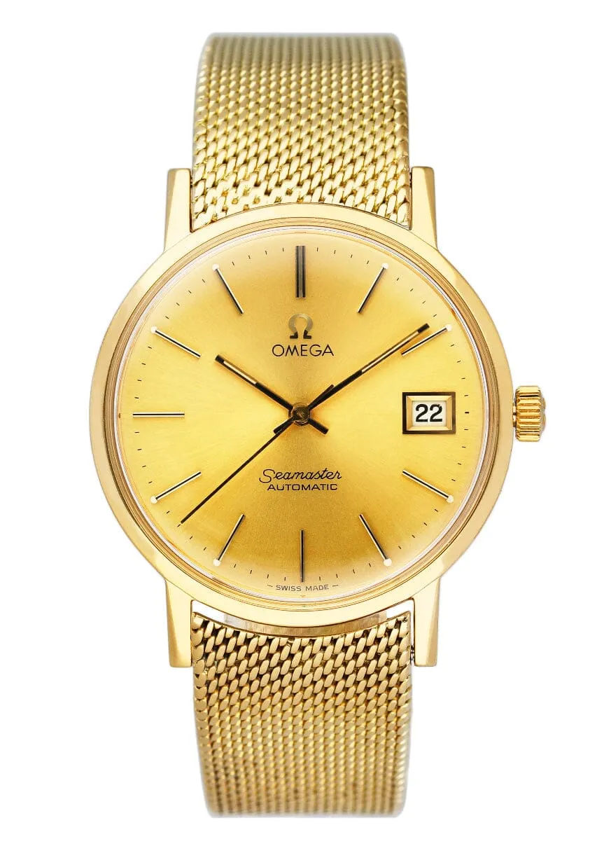 Omega Seamaster 18K Yellow Gold Mens Watch With Box