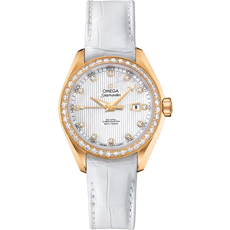 Omega Seamaster Aqua Terra 150M 34 mm, yellow gold on leather strap