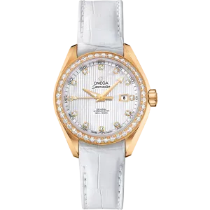 Omega Seamaster Aqua Terra 150M 34 mm, yellow gold on leather strap