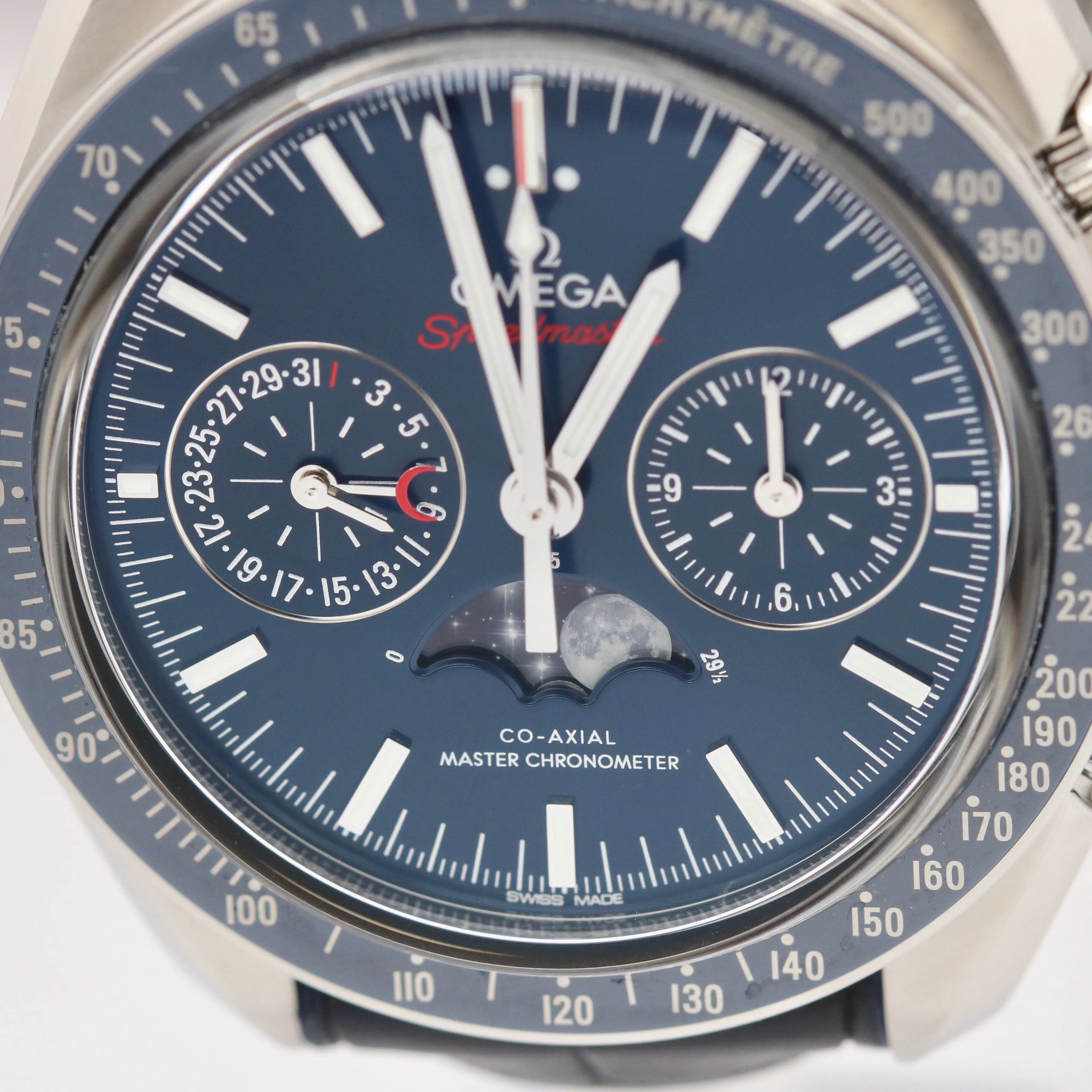Omega Speedmaster Moonphase Blue 304.33.44.52.03.001 Ceramic Stainless Watch BOX