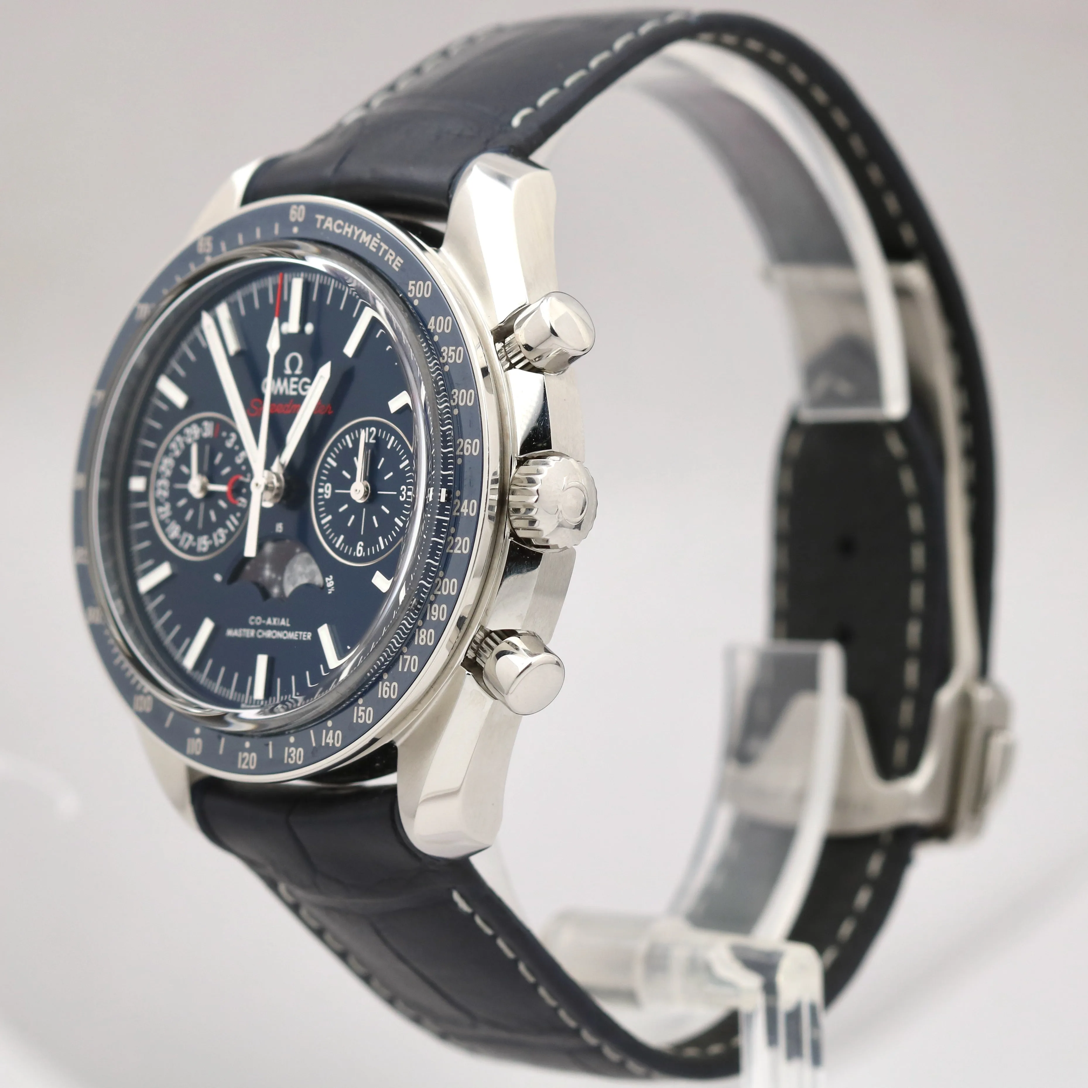 Omega Speedmaster Moonphase Blue 304.33.44.52.03.001 Ceramic Stainless Watch BOX