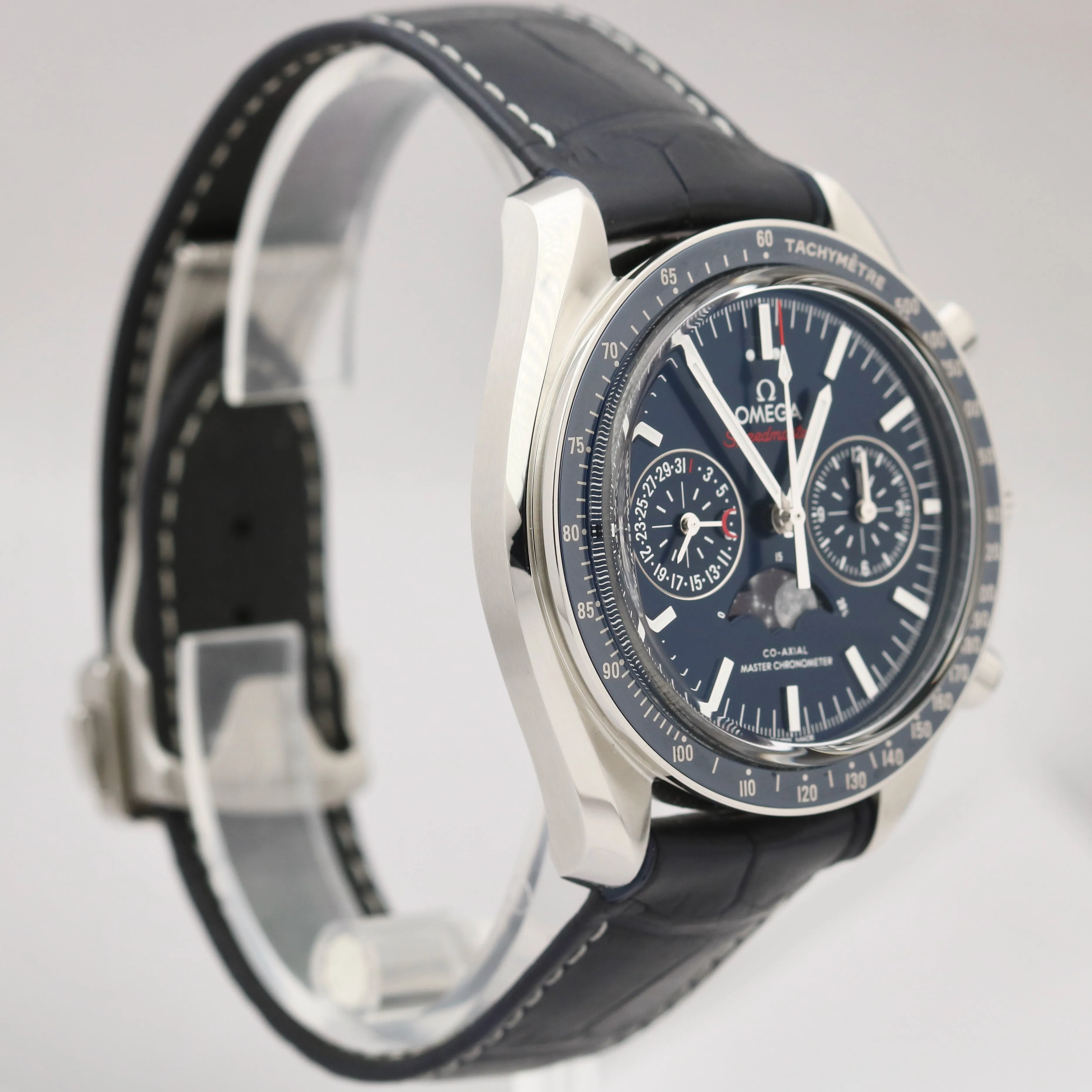 Omega Speedmaster Moonphase Blue 304.33.44.52.03.001 Ceramic Stainless Watch BOX