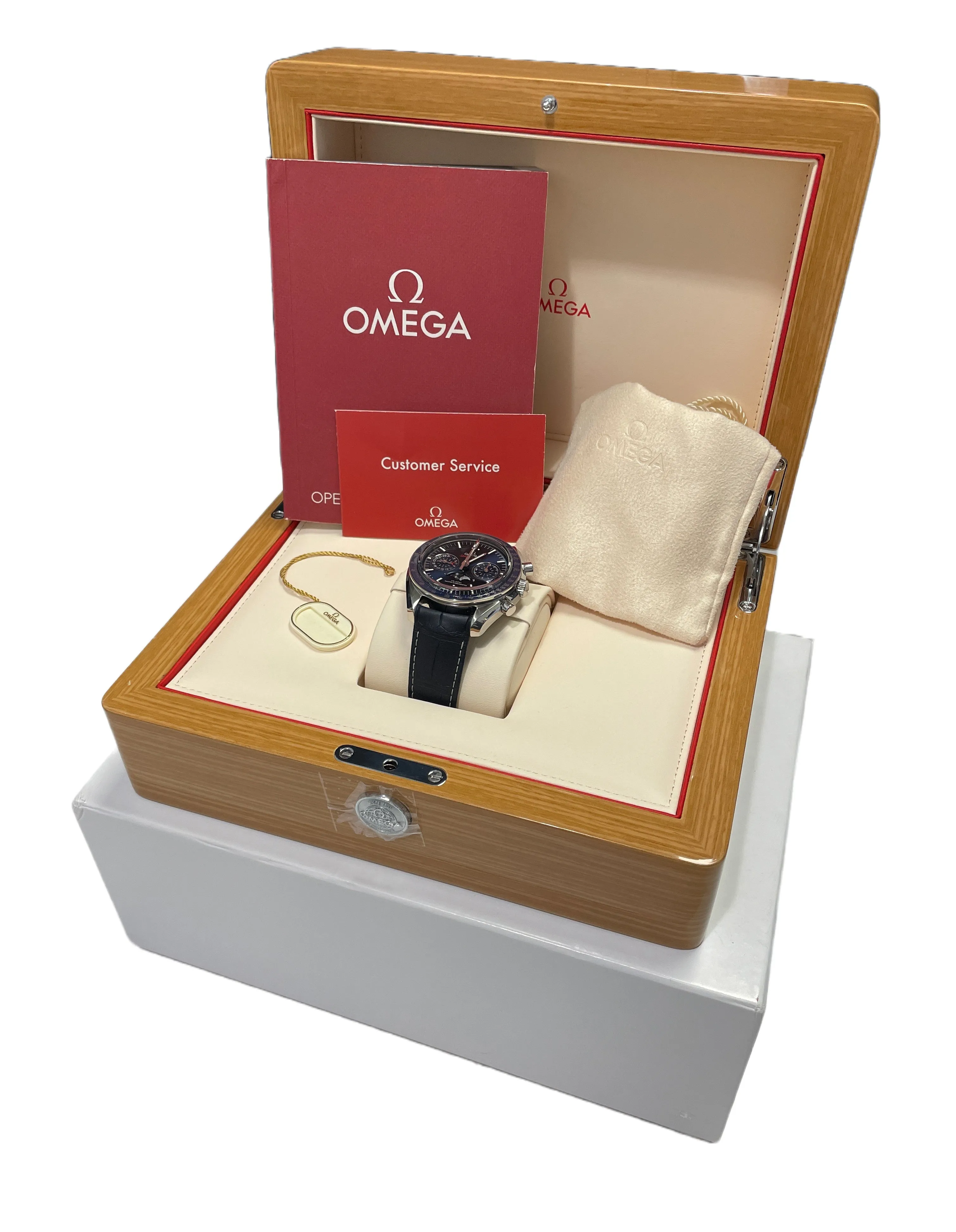Omega Speedmaster Moonphase Blue 304.33.44.52.03.001 Ceramic Stainless Watch BOX