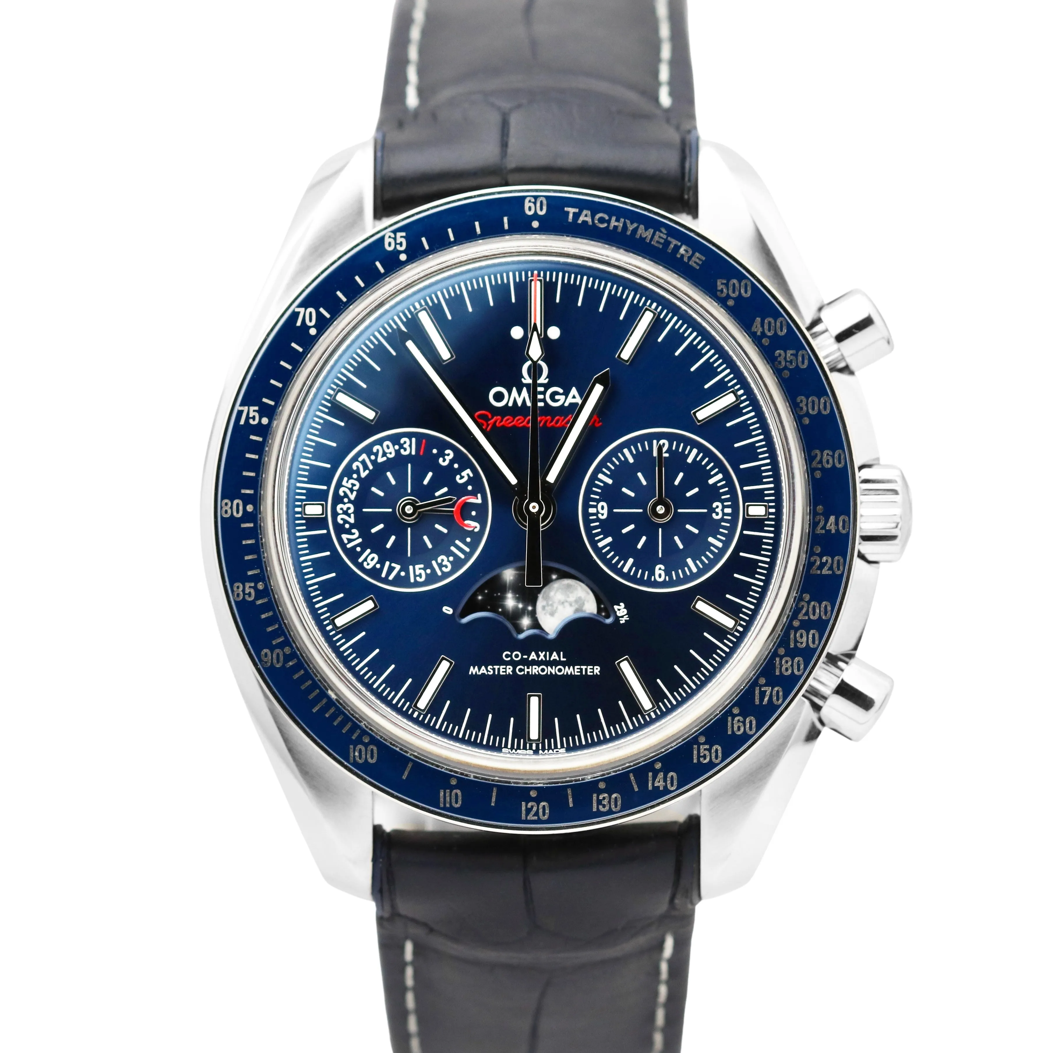 Omega Speedmaster Moonphase Blue 304.33.44.52.03.001 Ceramic Stainless Watch BOX