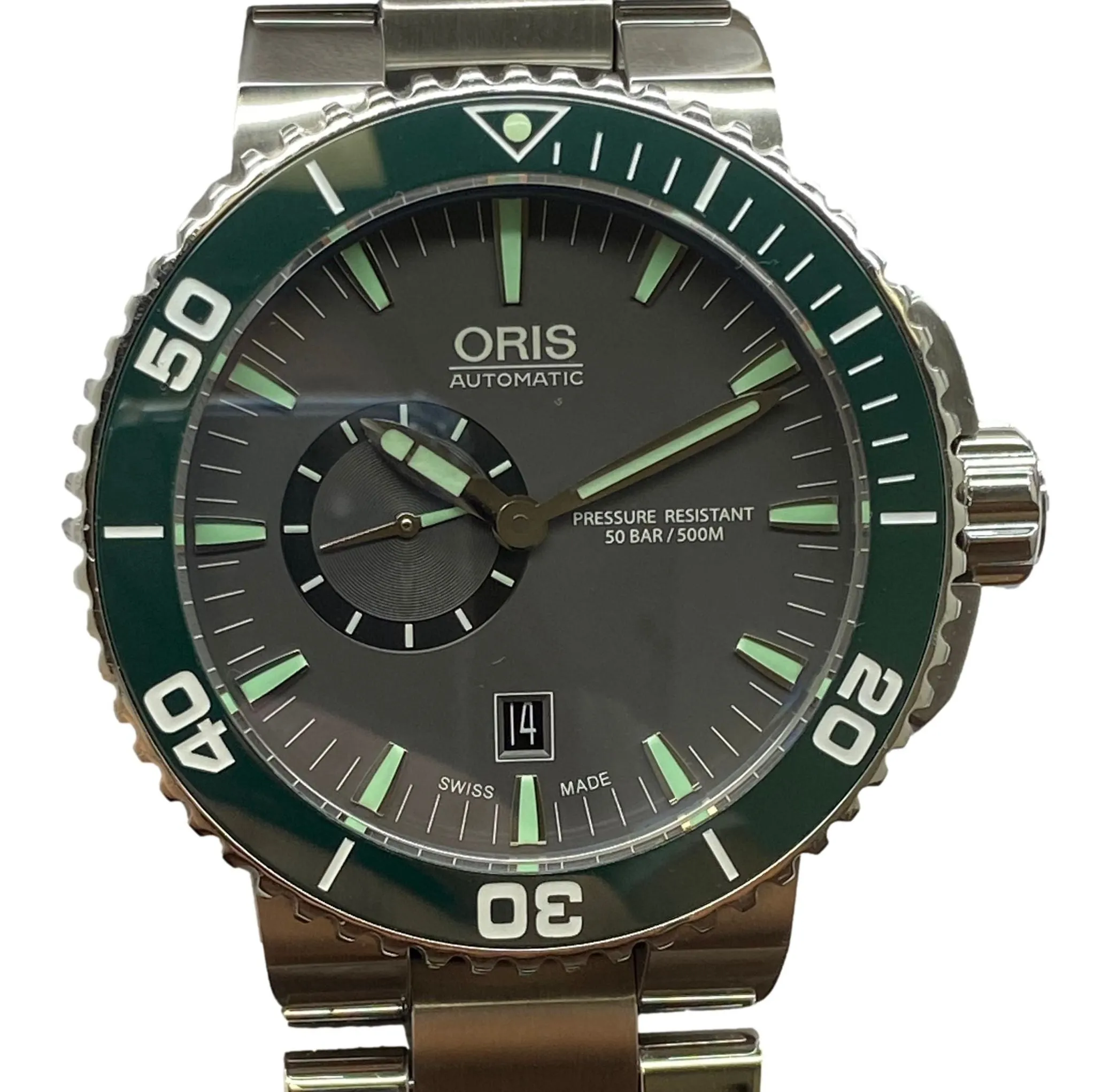 Oris Aquis Date Green Bezel 01 743 7673 4137 Grey Dial Automatic Men's Watch