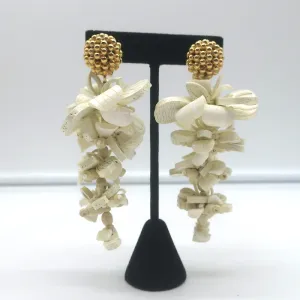 Oscar de la Renta Wooden Petal Clip-On Dangle Earrings Ivory