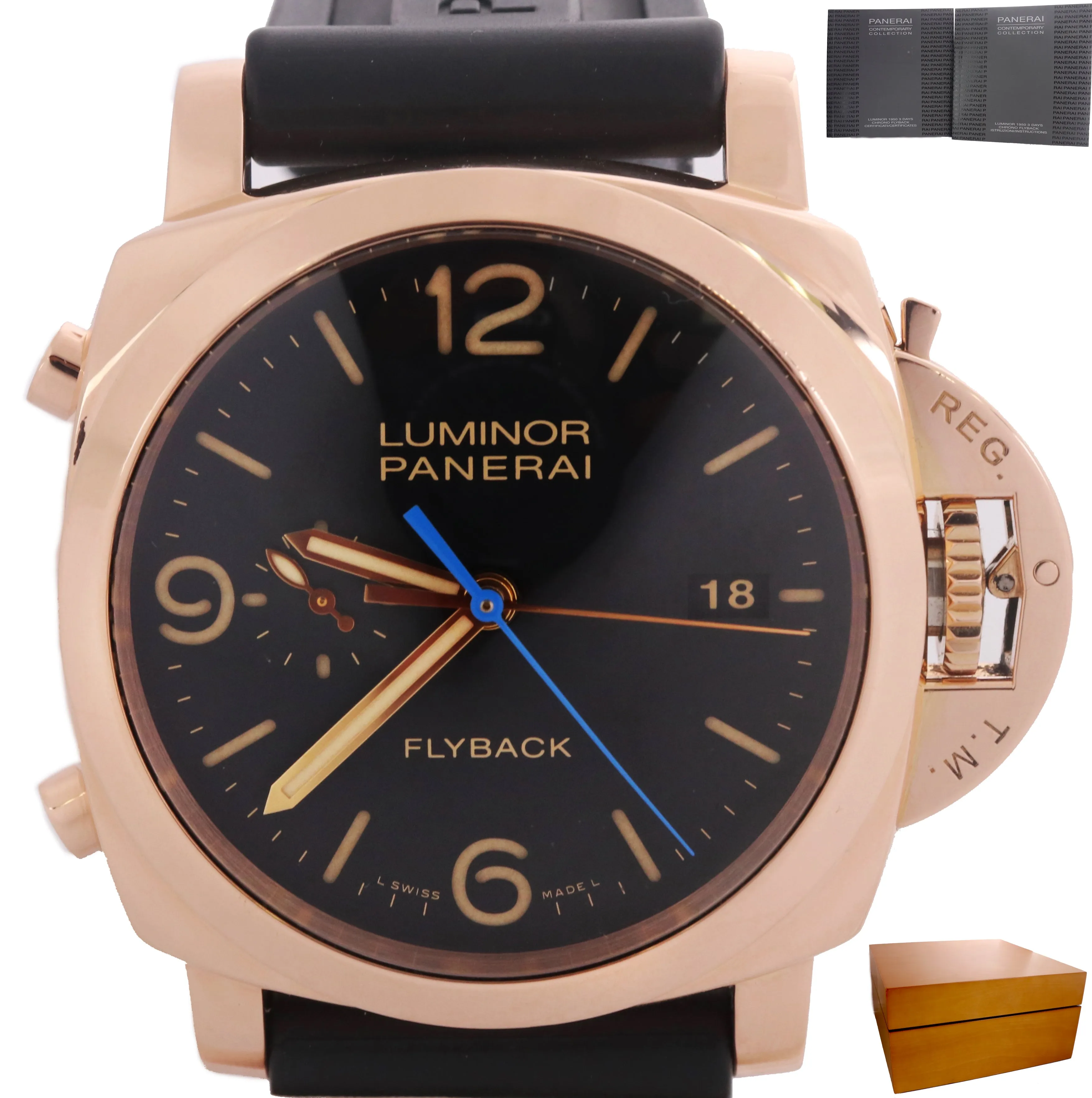 Panerai Luminor 1950 3 Days Chrono Flyback 18K Rose Gold 44mm PAM00525 PAM 525