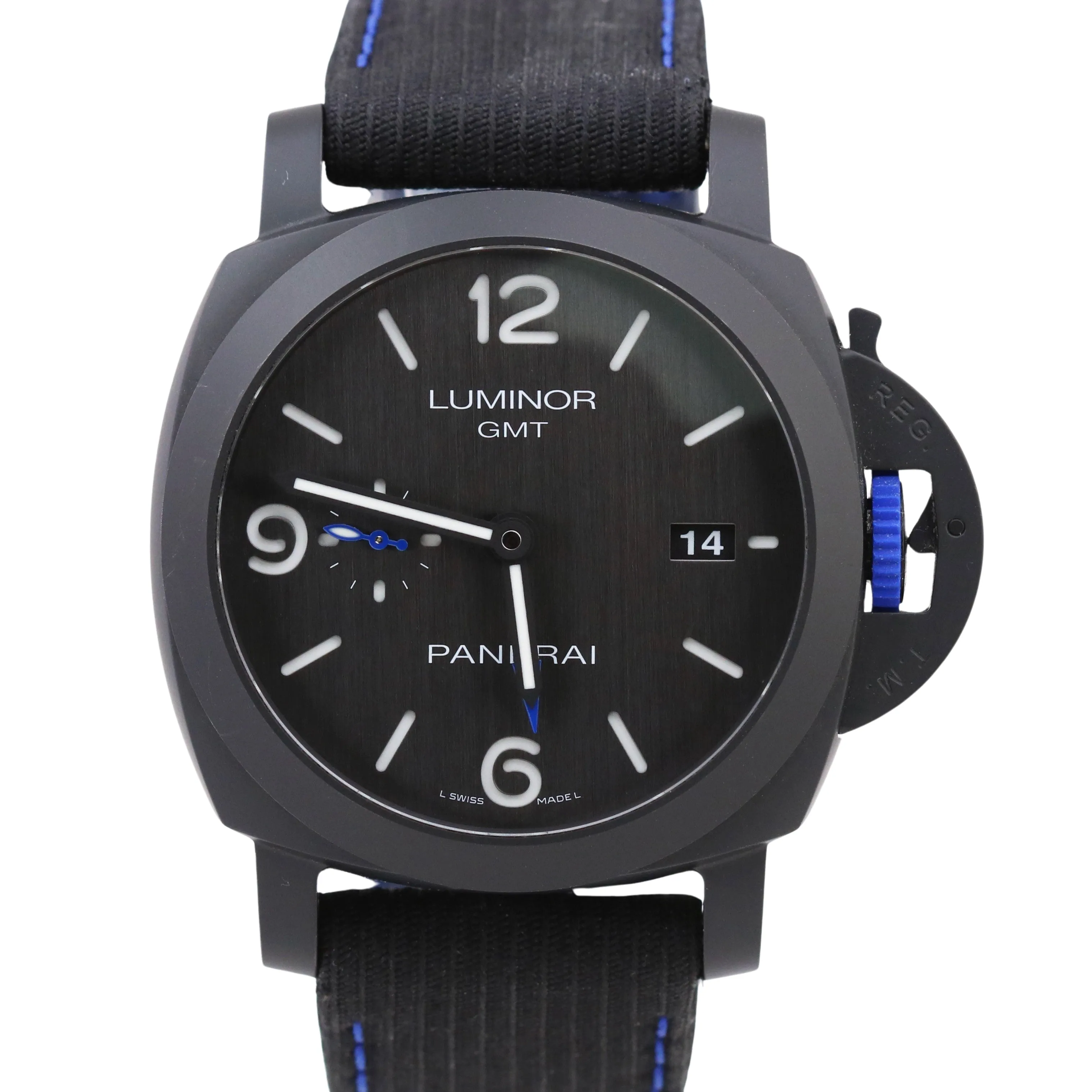 Panerai Luminor GMT PAM01176 BUCHERER BLUE Black Ceramic 44mm PAM1176 Date Watch