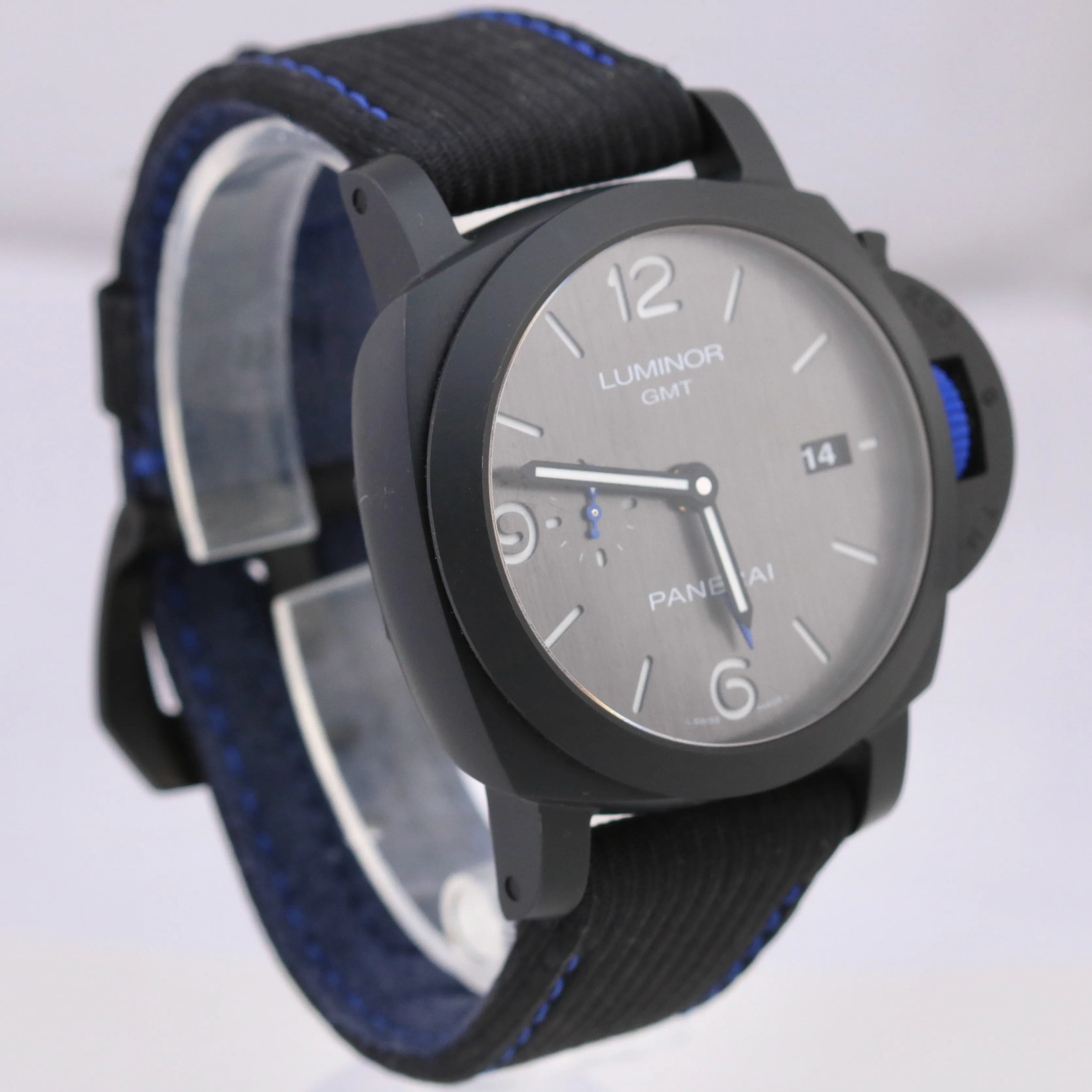 Panerai Luminor GMT PAM01176 BUCHERER BLUE Black Ceramic 44mm PAM1176 Date Watch