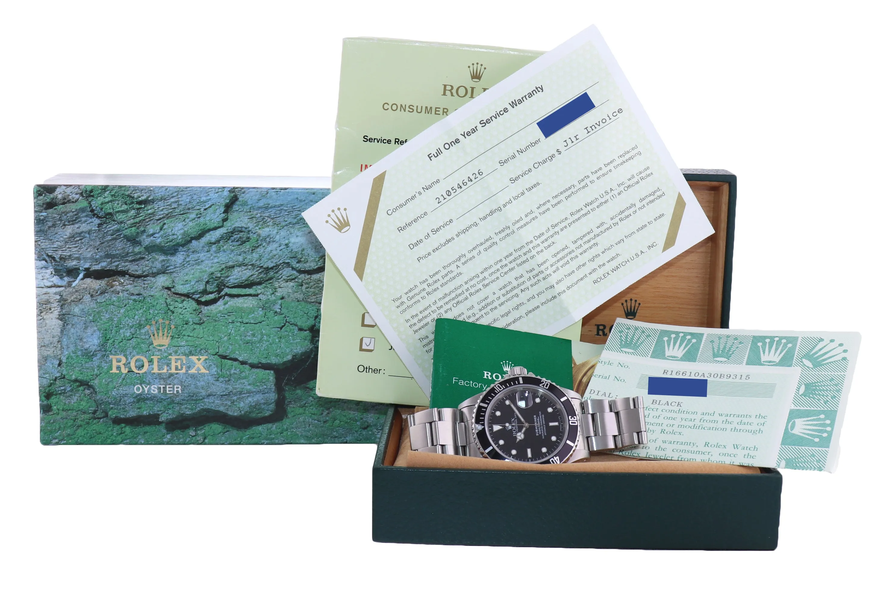 PAPERS and RSC Service Rolex Submariner Date 16610 Tritium Steel Pre-Ceramic Watch