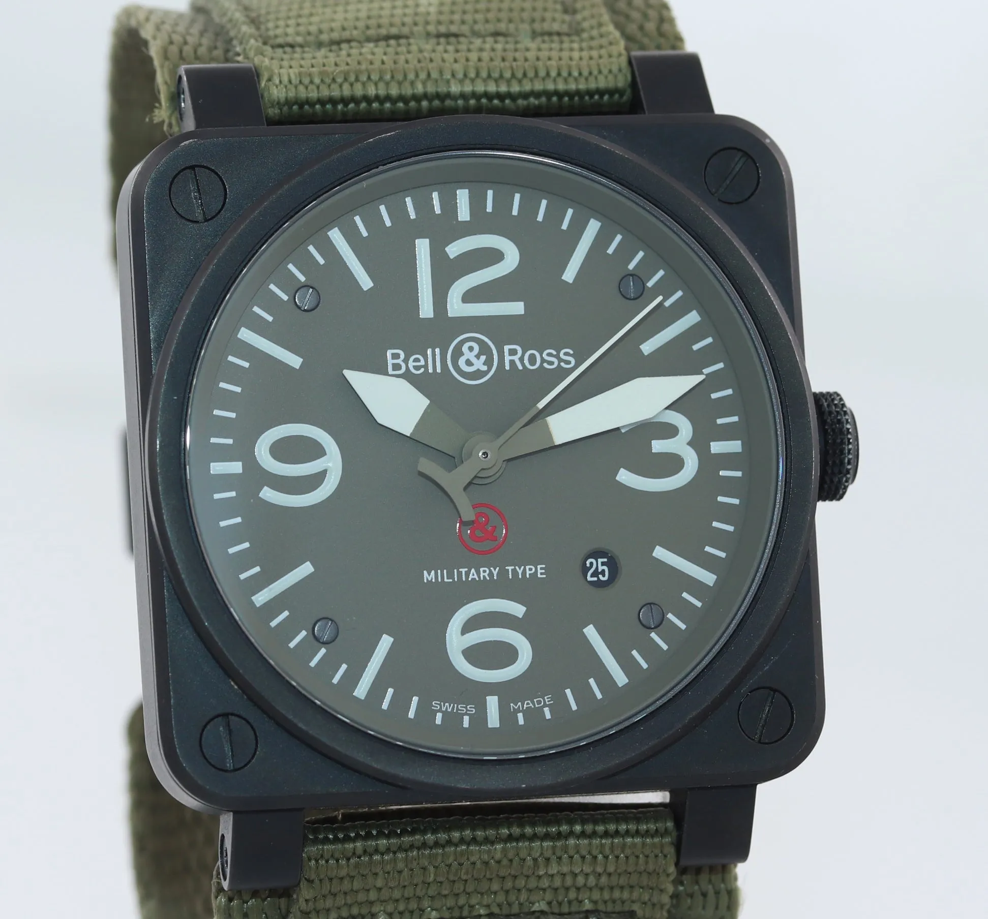 PAPERS Bell & Ross BR03-92 Military Type Black PVD OD Green 42mm Date Watch