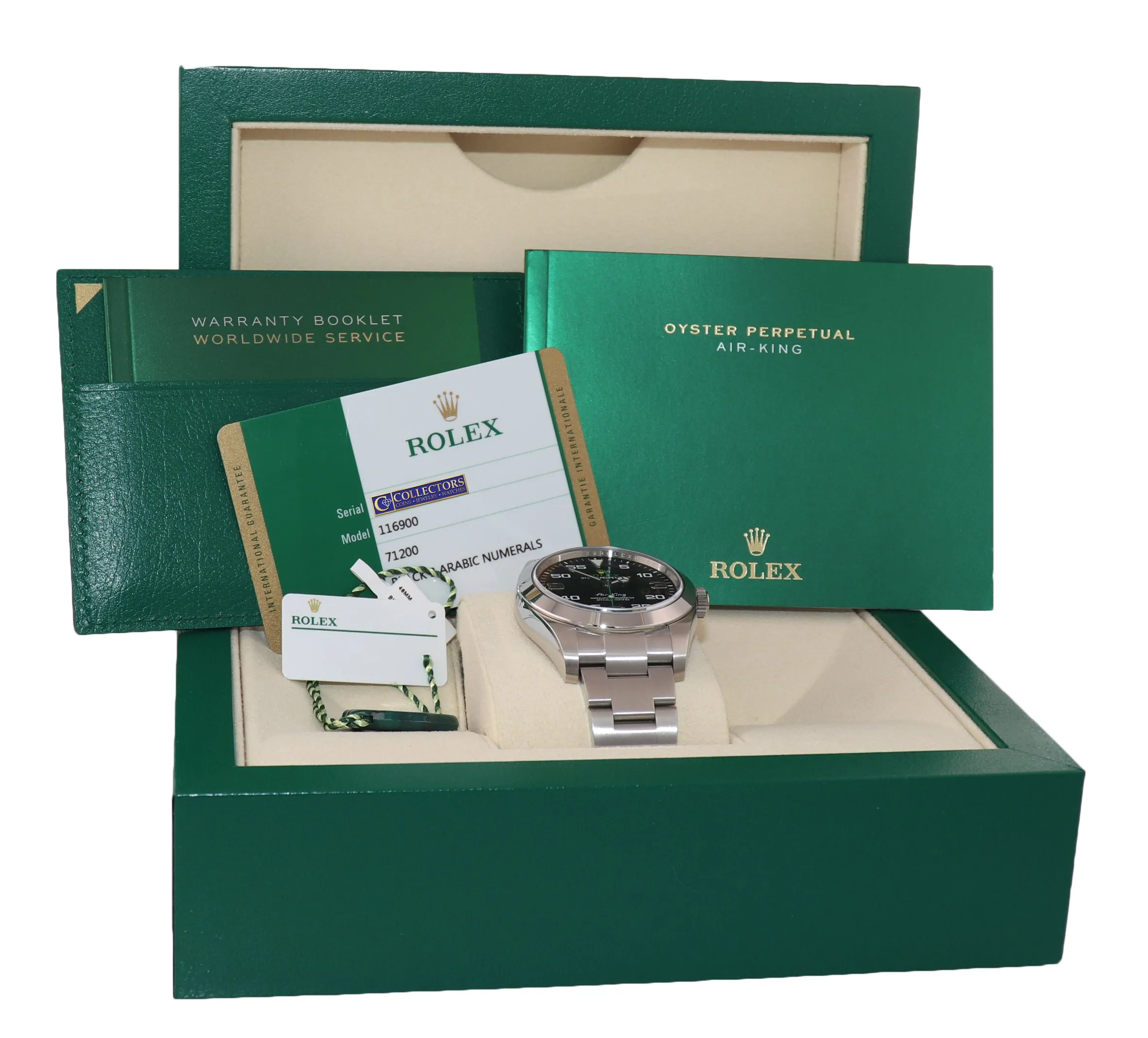 PAPERS NEW 2020 Rolex Air-King 116900 Green Arabic 40mm Steel Oyster Watch Box
