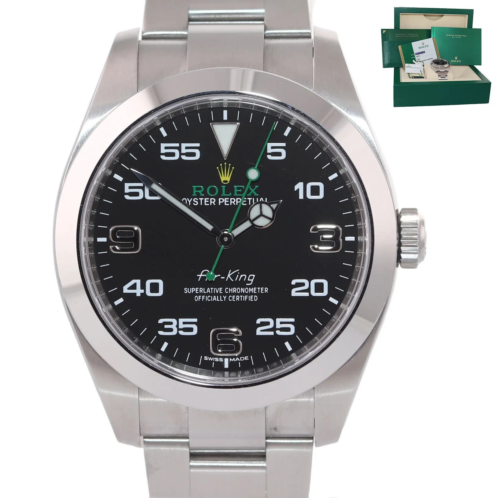 PAPERS NEW 2020 Rolex Air-King 116900 Green Arabic 40mm Steel Oyster Watch Box