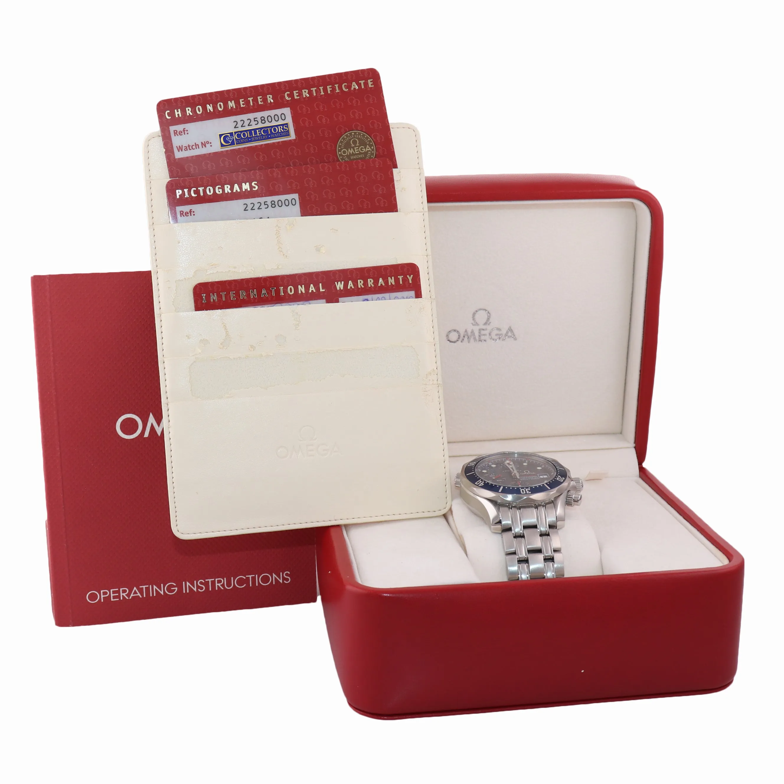 PAPERS Omega Seamaster 300M 2225.80.00 Blue 41.5mm Steel Chronograph Date Watch