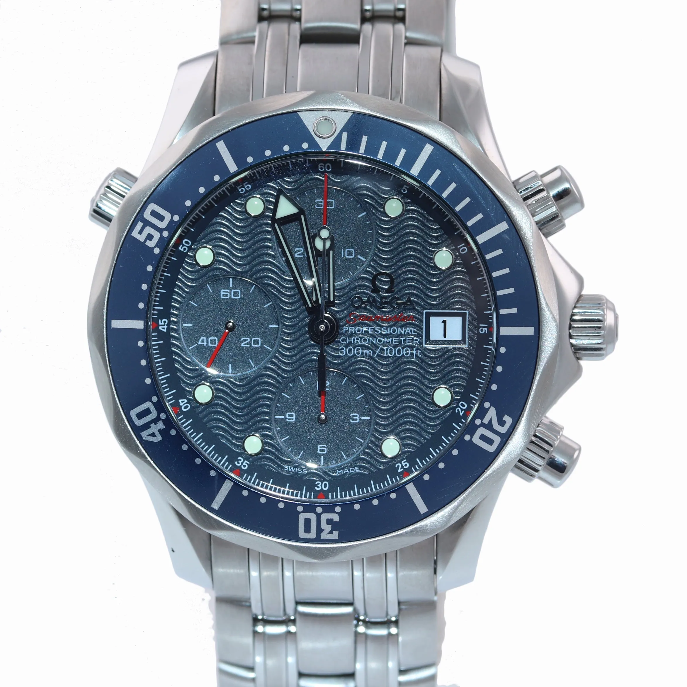 PAPERS Omega Seamaster 300M 2225.80.00 Blue 41.5mm Steel Chronograph Date Watch