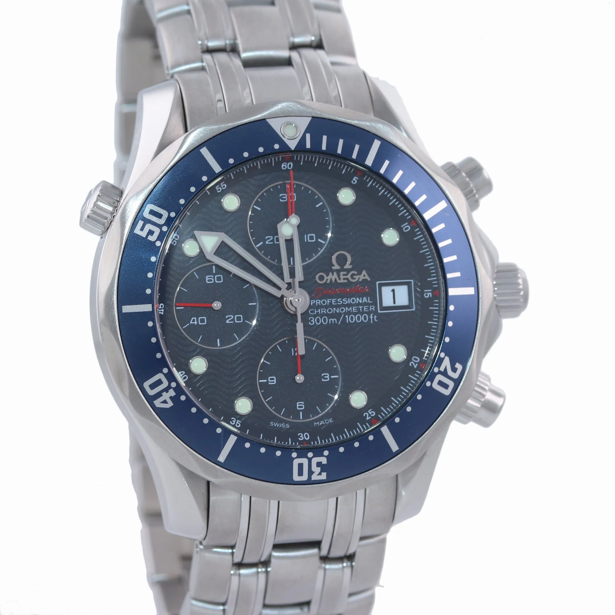 PAPERS Omega Seamaster 300M 2225.80.00 Blue 41.5mm Steel Chronograph Date Watch
