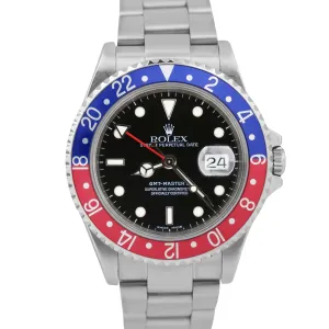 PAPERS Rolex GMT-Master II PEPSI Blue Red Stainless Steel 40mm 16710 Watch BOX