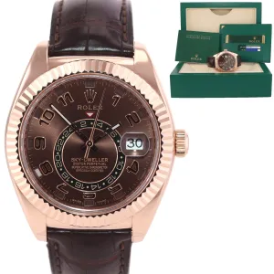 PAPERS Rolex Sky-Dweller 18K Rose Gold 326135 42mm Chocolate Dial Leather Watch