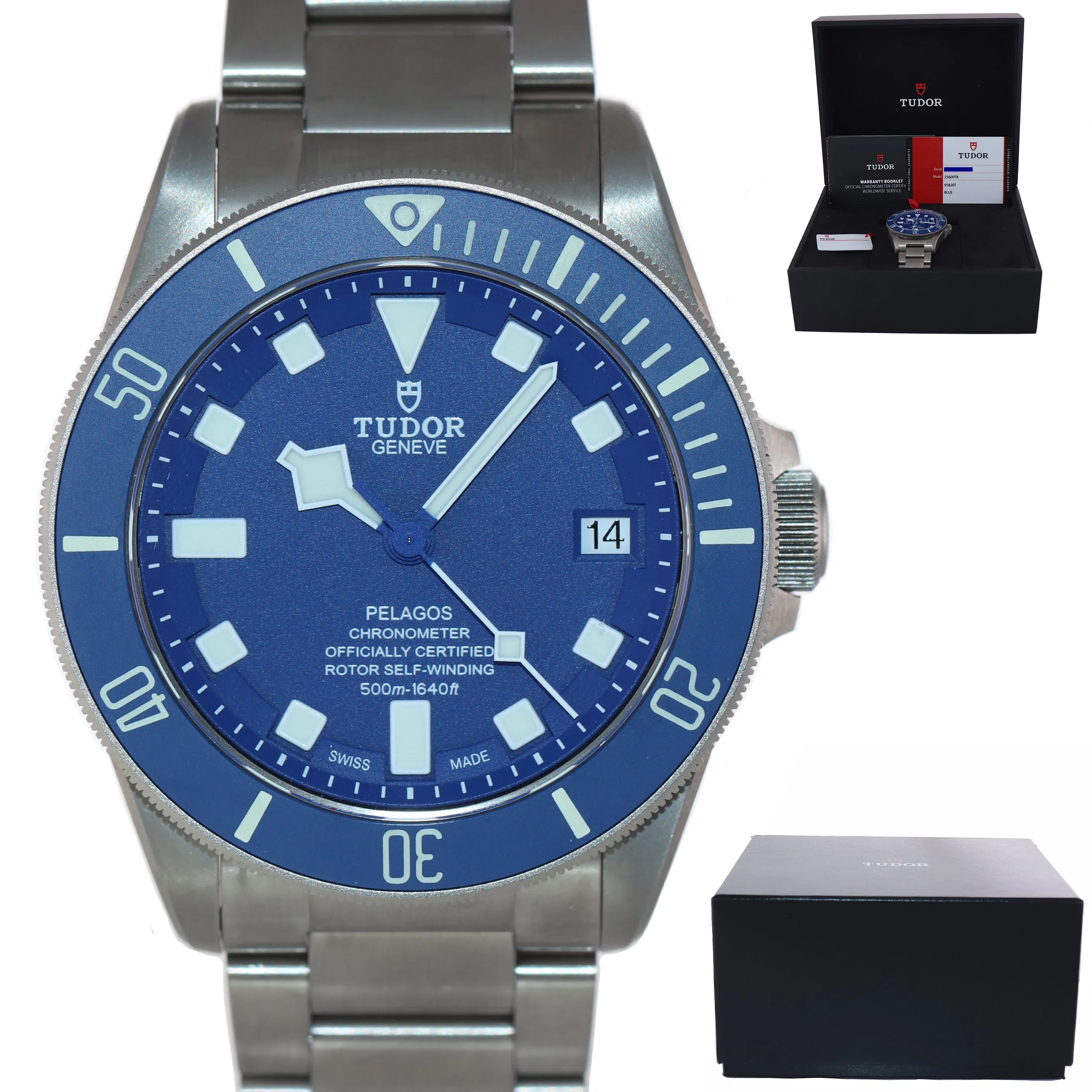 PAPERS Tudor Pelagos Titanium 42mm Dive 25600 TB Blue Lume In House Date Watch