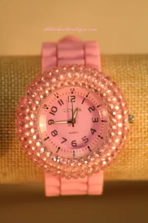 Pink/Pink Rhinestones | Silicone Band