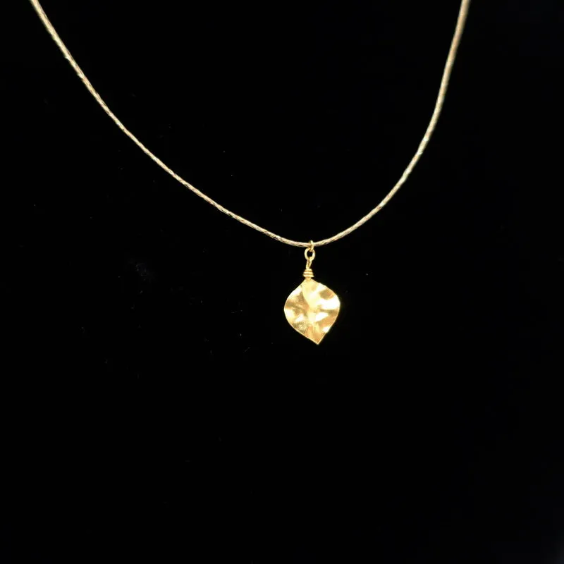 Pippa Small Mini Leaf Pendant on Cord Necklace 18k Gold