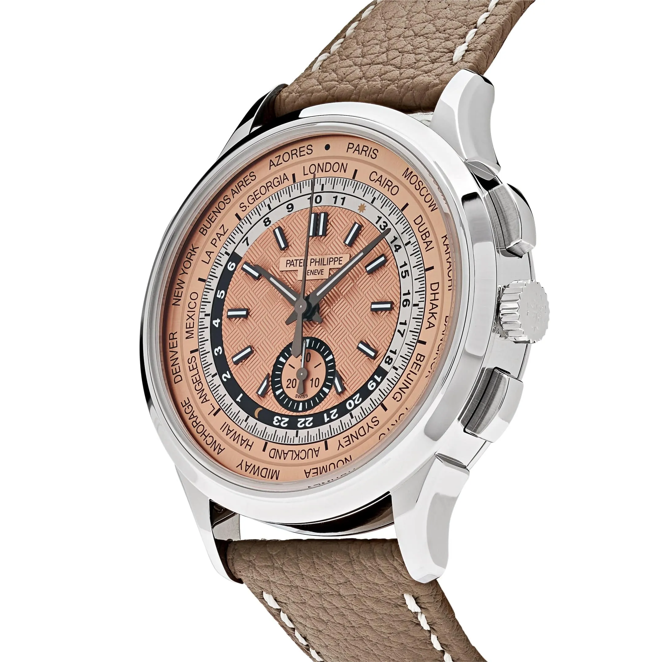PP Luxury Watches Complications 5935A-001 World Time Chronograph Steel Opaline Carbon Motif Dial